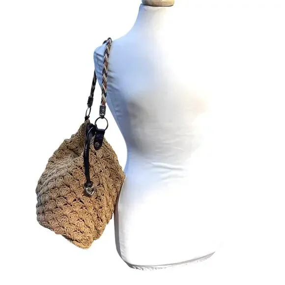 Brighton Straw Crochet Shoulder Bag – Boho Woven Hobo Tote - Picture 3 of 15